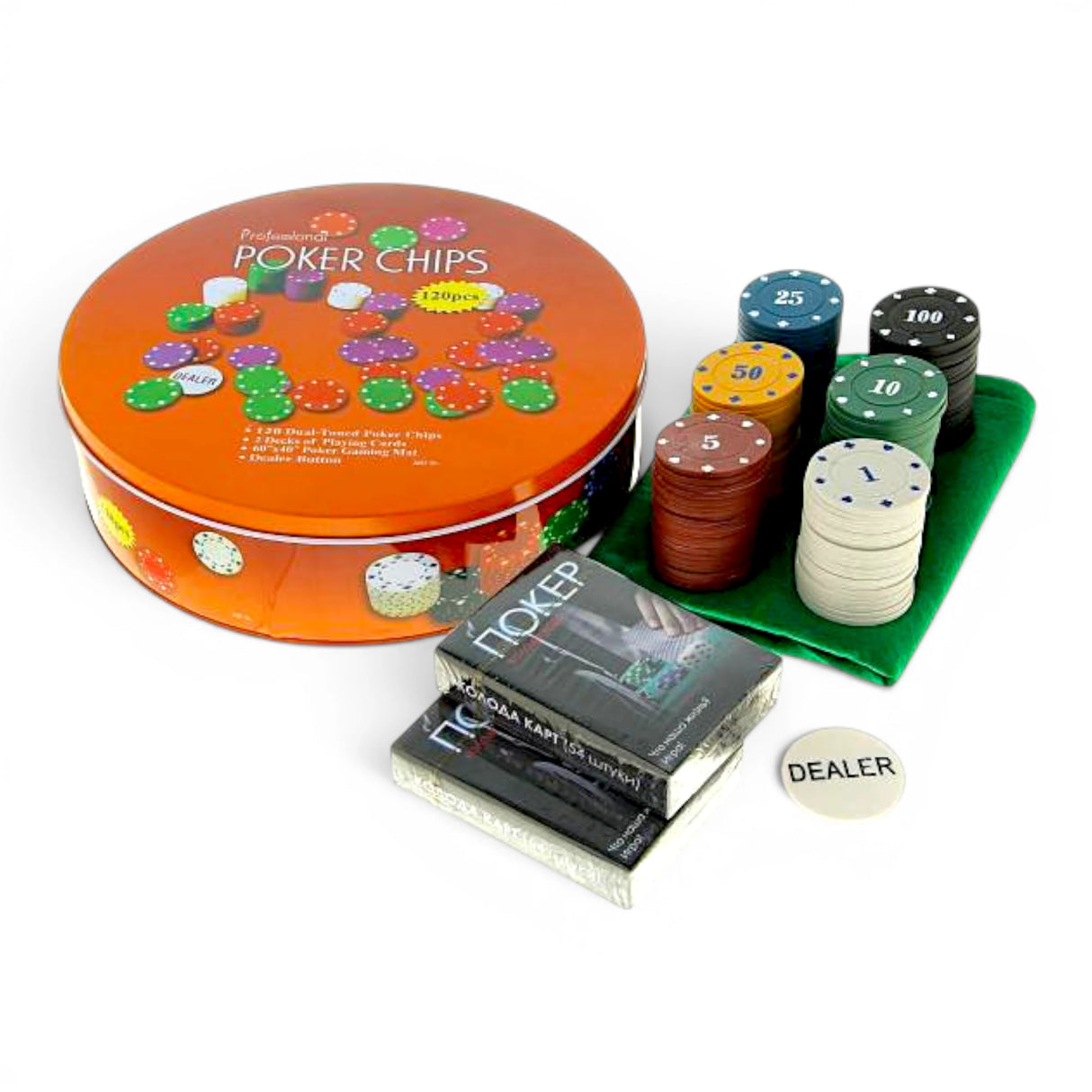 POKER CHIPS 120PC TIN ROUND BOX CHINA